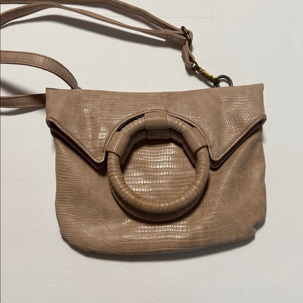 By Anthropologie Elegant Beige Crossbody Bag with Ring Detail Vegan PC